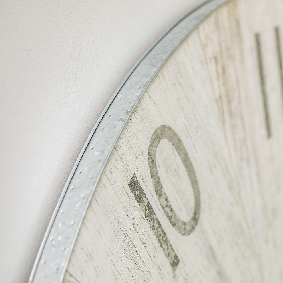 Spencer Metal and Wood Transitional Wall Clock With White Washed Oak Finish