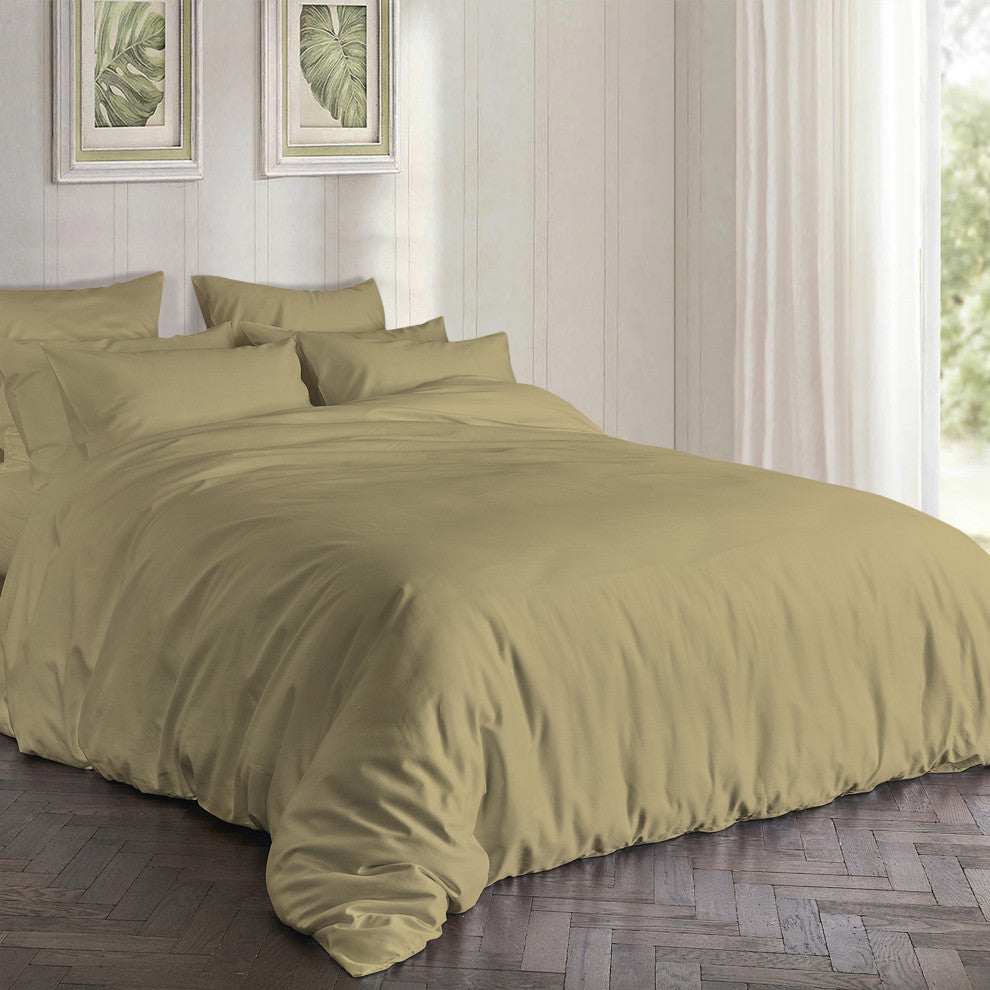 Organic Cotton Solid Wrinkle Resistant Duvet Set, Sand, King