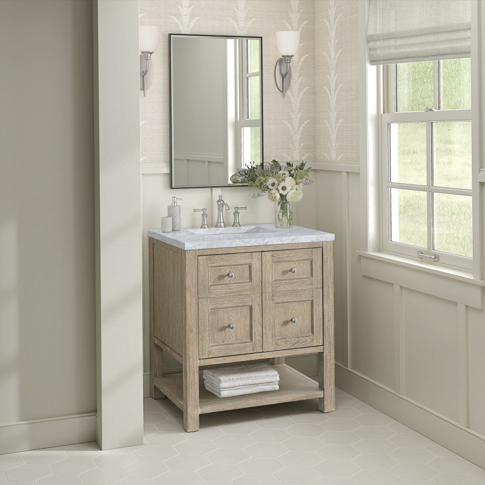 Breckenridge 30" Single Vanity, Oak, 3 CM Carrara White Marble Top