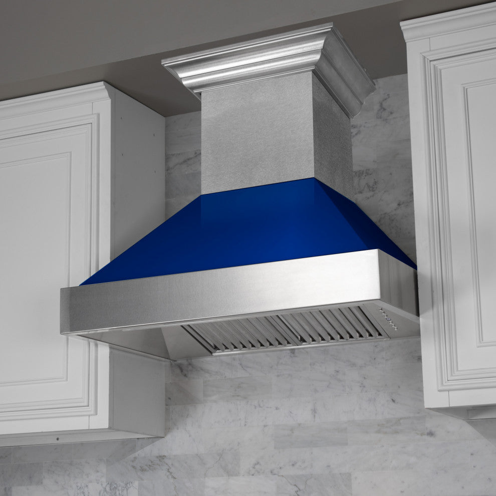 36" DuraSnow Stainless Steel Range Hood With Blue Gloss Shell, 8654BG-36