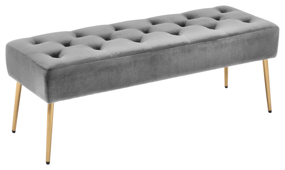Button Tufts Bedroom Bench, Grey-Velvet
