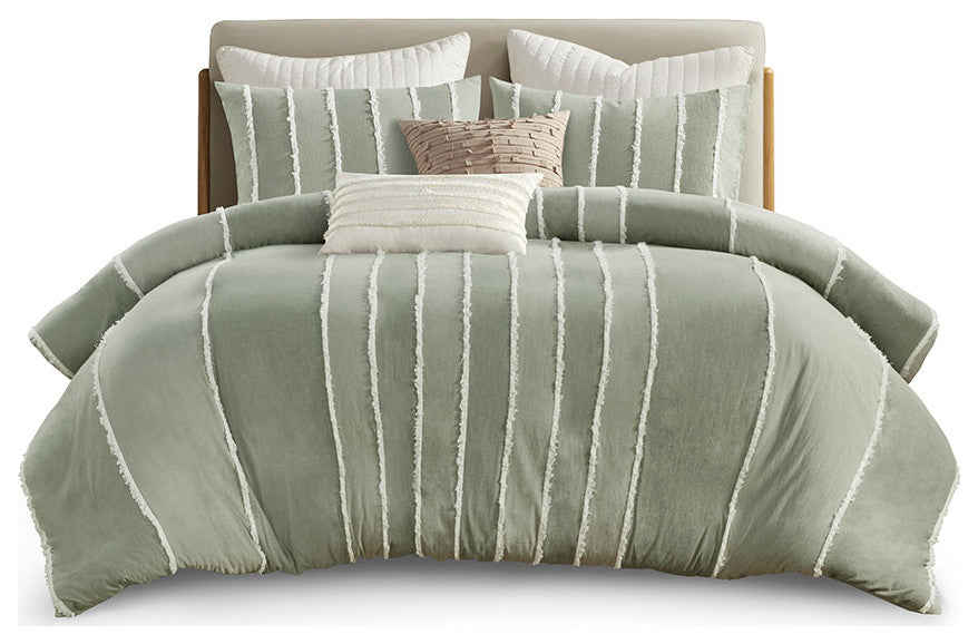 INK+IVY Shay 3 Piece Striped Cotton Duvet Cover Set