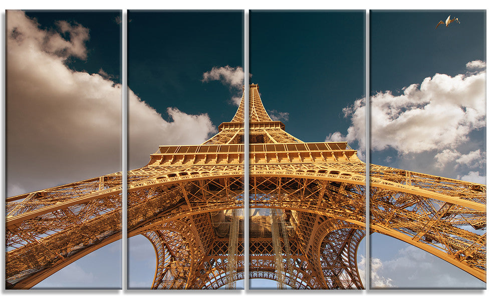 "Beautiful View of Paris Eiffel Tower Under Dark Sky" Wall Art, 48"x28", 4Panel