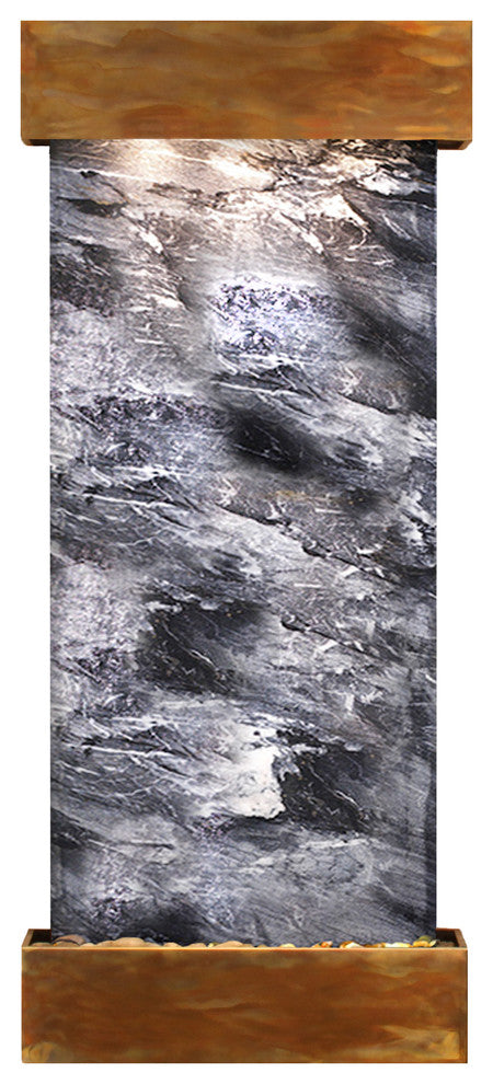 Inspiration Falls Water Fountain, Black Spider Marble, Rustic Copper, Square