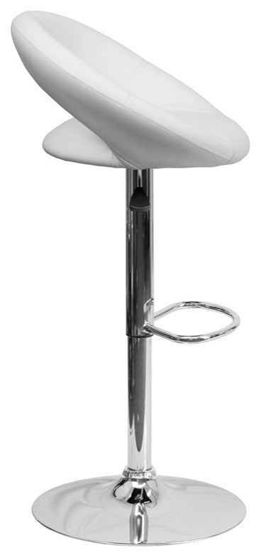 Contemporary White Vinyl Rounded Back Adjustable Barstool With Chrome Base