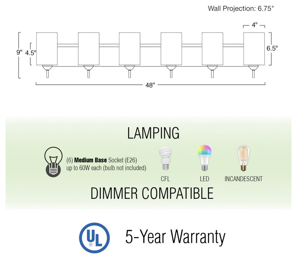 Kira Home Armada II 48" Over Mirror / Bathroom Light, Hammered Glass Shades