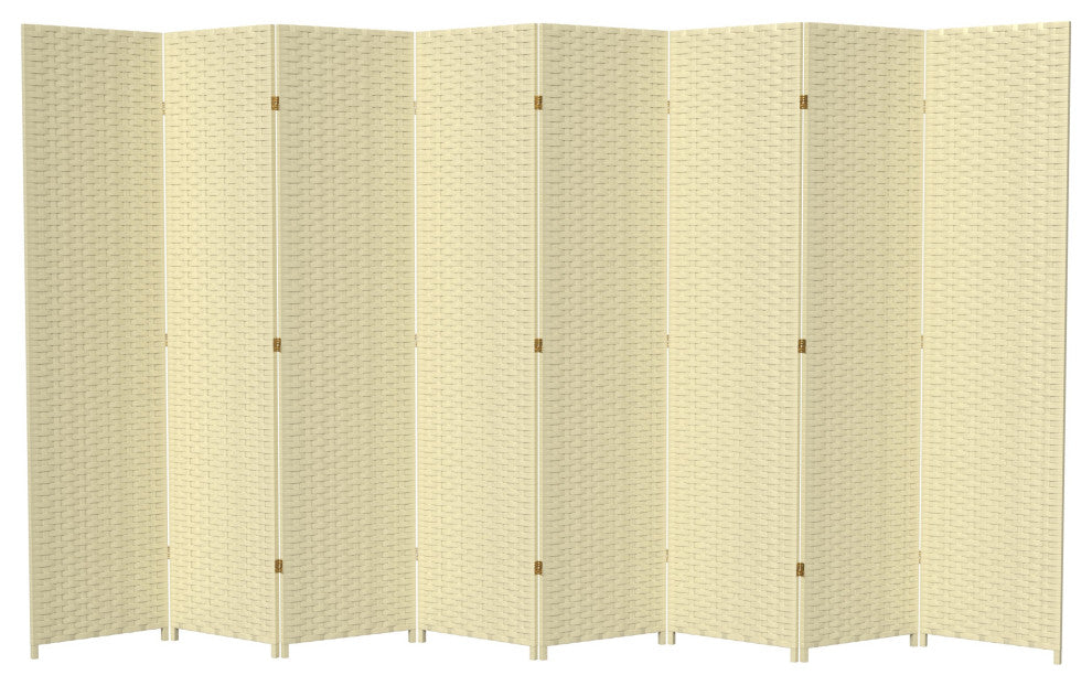 7' Tall Woven Fiber Room Divider, Cream, 8 Panel