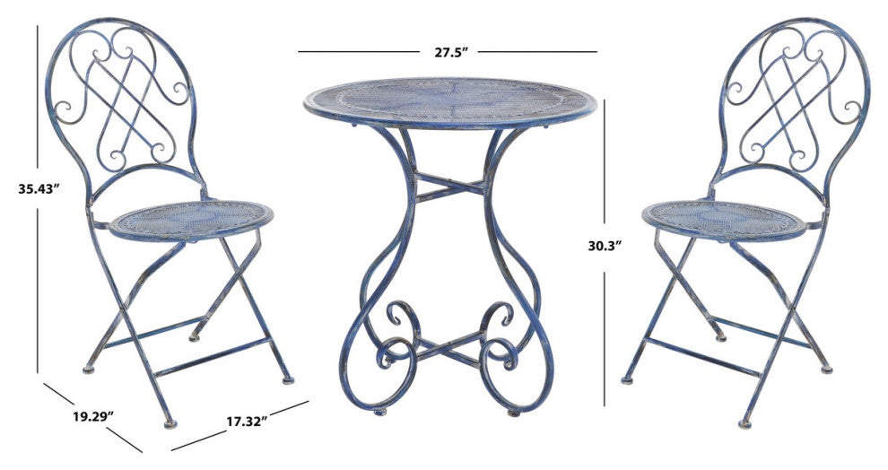 Safavieh Adriel 3Pc Bistro Set, Mossy Blue