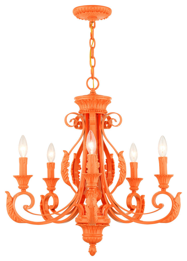 Shiny Orange Contemporary, Ornamental, Neoclassical, Embellished Chandelier