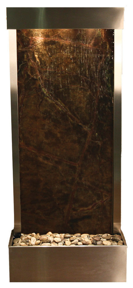 Harmony River Flush Mount Water Fountain, Green Marble, Stainless Steel
