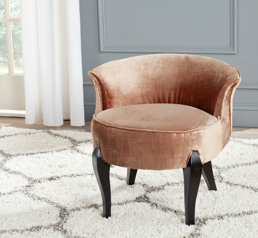 Safavieh Mora French Leg Linen Vanity Chair, Mink Brown