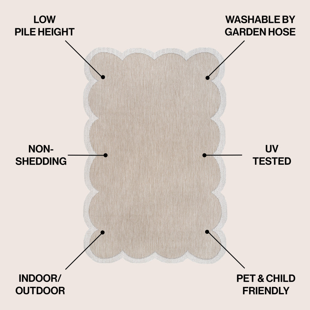 Alice Classic Cottage Two-Tone Scalloped Indoor/Outdoor Shaped Area Rug