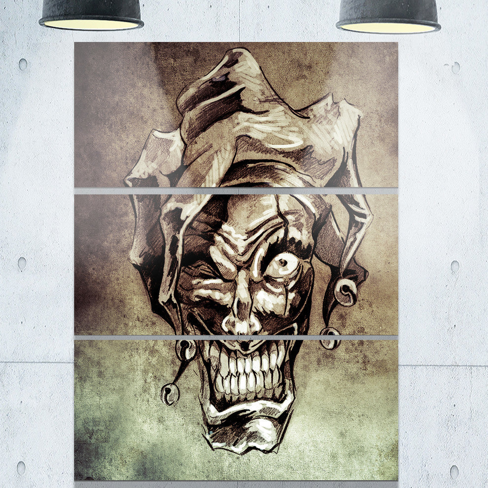 "Fantasy Clown Joker Tattoo Sketch" Digital Metal Wall Art, 3 Panels, 28"x36"