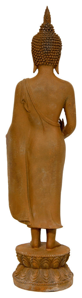 21" Thai Standing Gebon Rust Patina Buddha Statue
