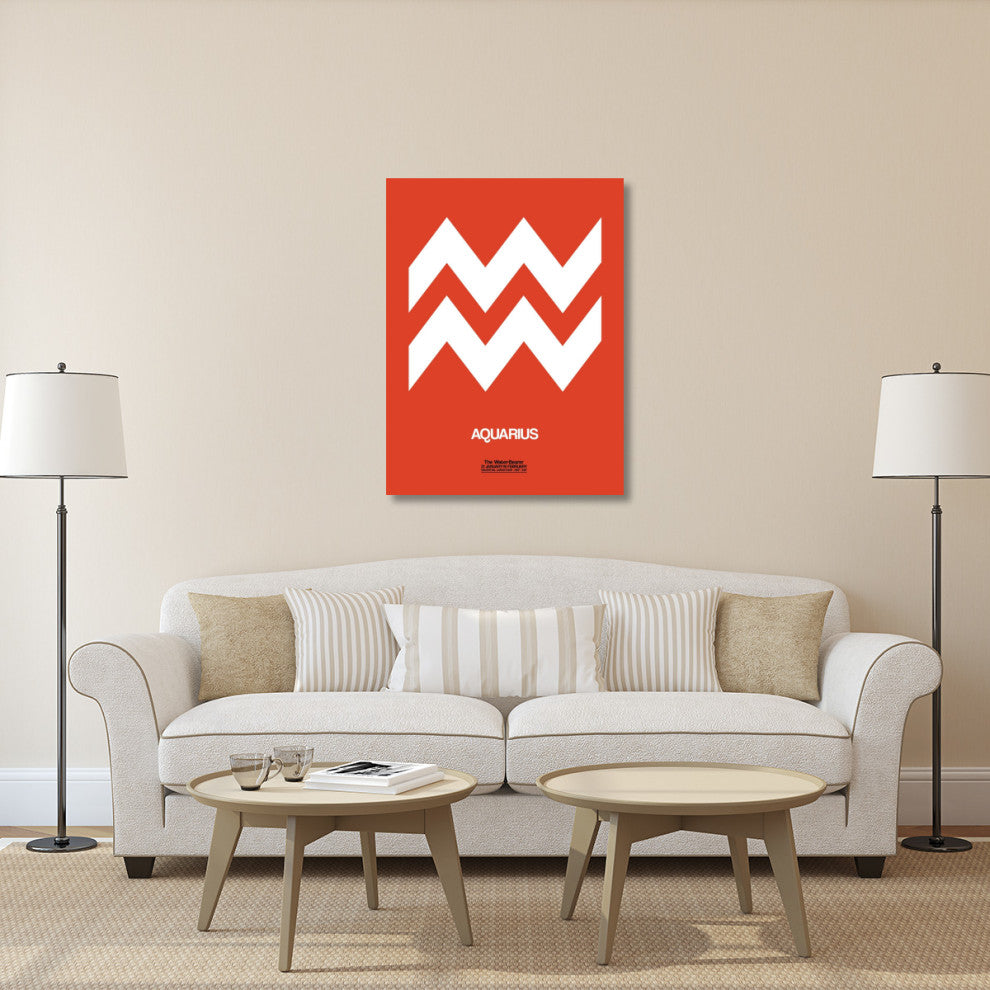 "Aquarius Zodiac Sign White on Orange" Fine Art Print