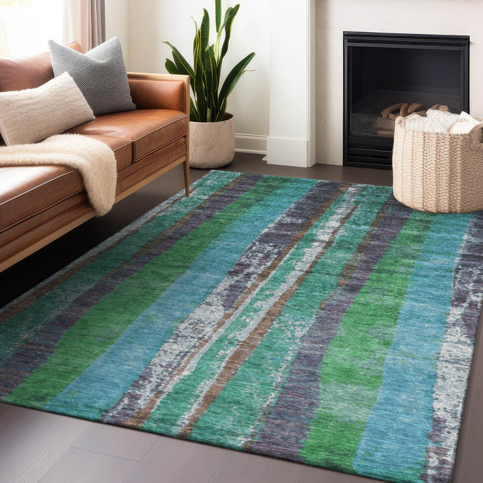 Machine Washable Indoor/Outdoor Chantille ACN1910 Teal 8' x 10' Rug