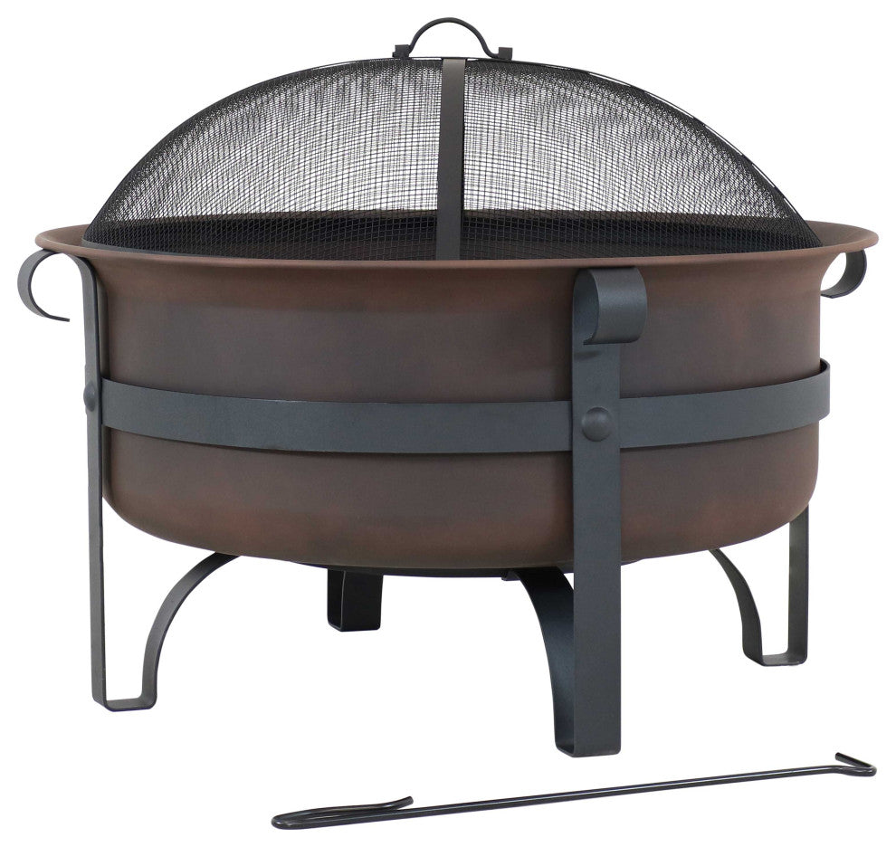 Sunnydaze 29" Cauldron Fire Pit Steel With Poker and Spark Screen
