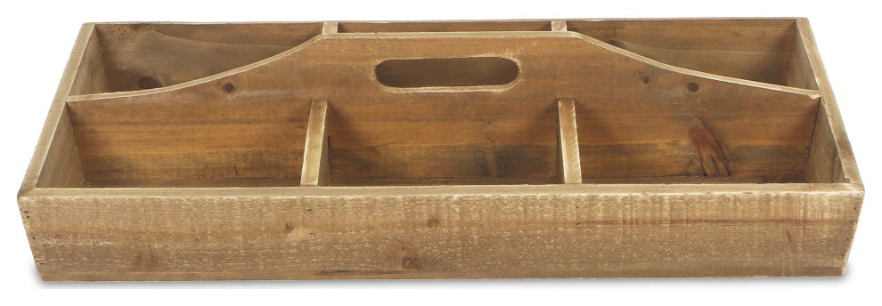 6 Compartment Wood Caddy With Center Handle