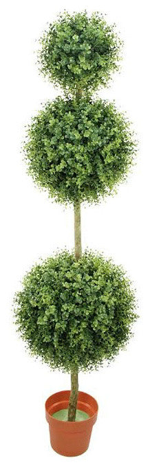 Potted Two-Tone Artificial Boxwood Triple Ball Topiary Tree, 5'