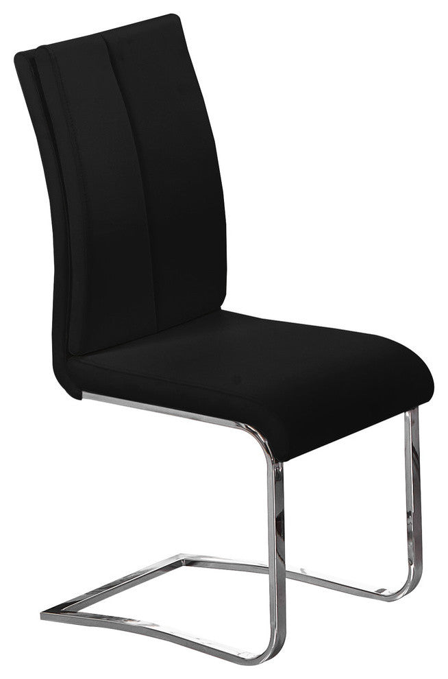 Modern Faux Leather With Chrome Dining Side Chairs, Set of 2, Black