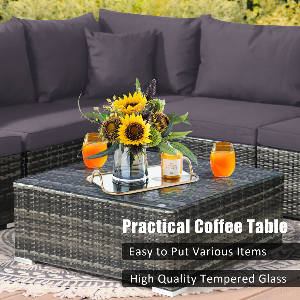 Costway 7PCS Patio Rattan Furniture Set Sectional Sofa Garden Gray Cushion