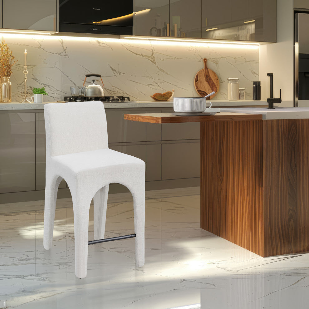 Gramercy Linen Textured Fabric Stool, Cream