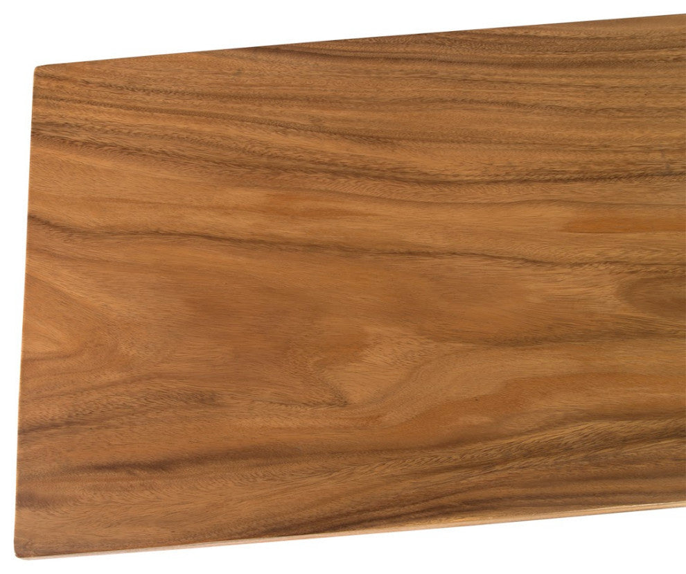 Iron Frame Standing Desk With Drawers, Chamcha Wood, Natural, Bar Height