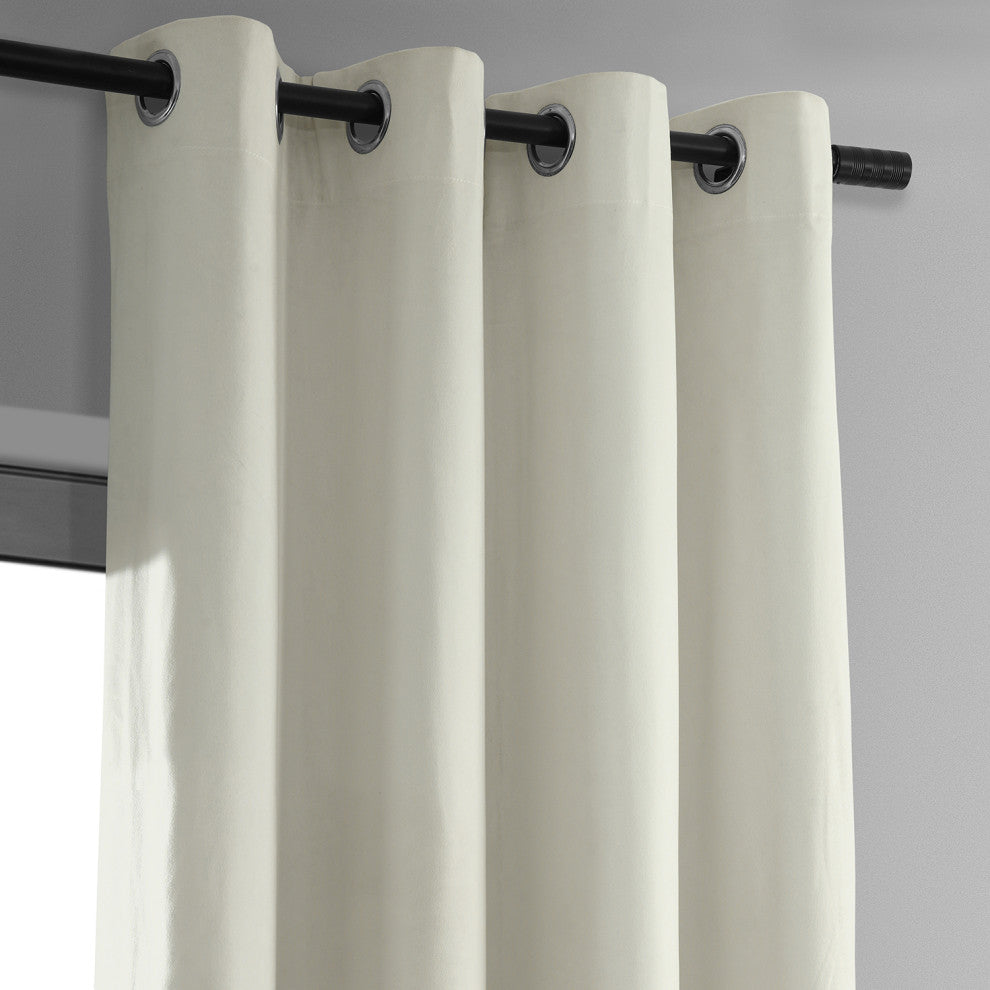 Signature Off White Grommet Blackout Velvet Curtain Single Panel, 50"x84"