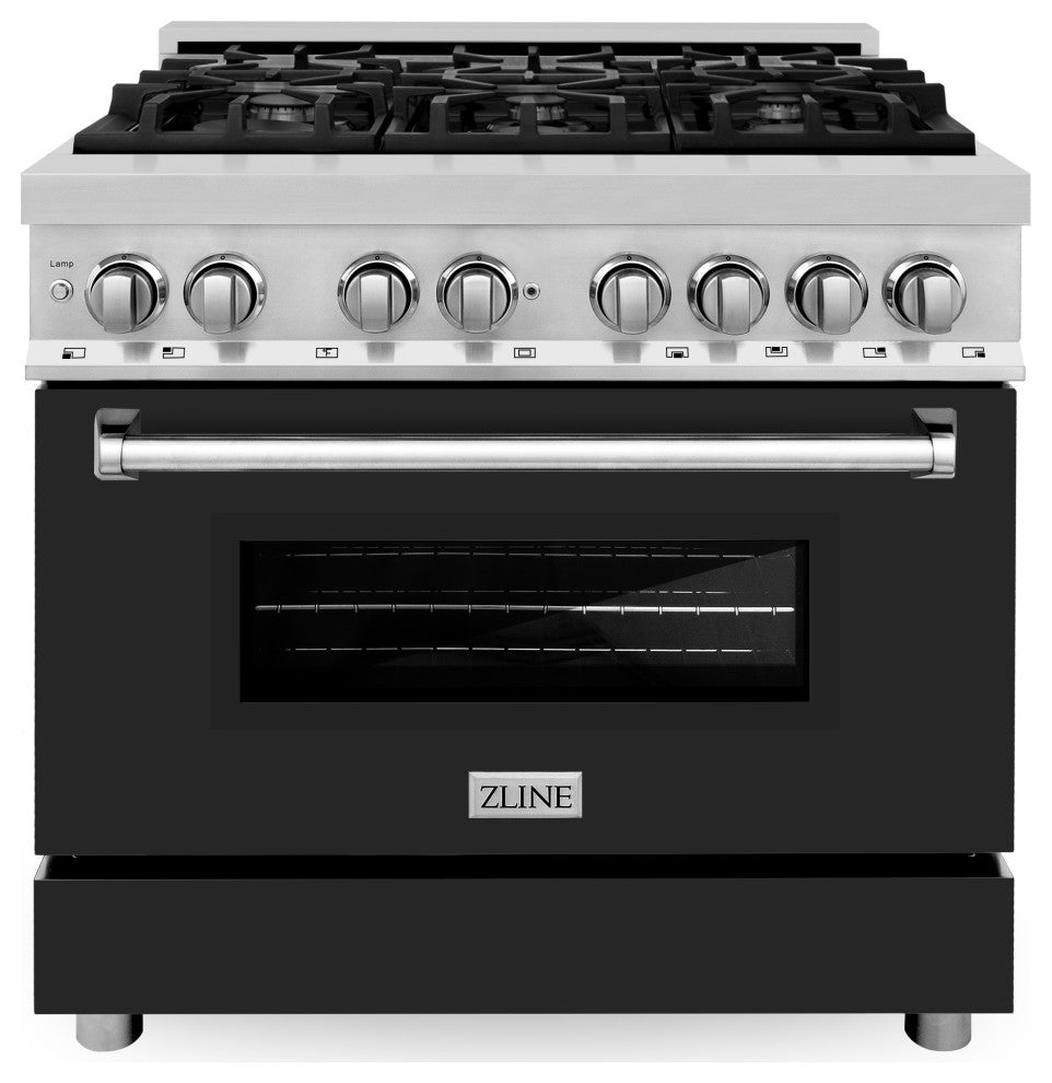 ZLINE 36 in. Professional Dual Fuel Range With Black Matte Door, RA-BLM-36