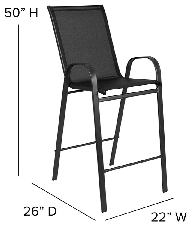 3 Piece Outdoor Glass Bar Patio Table Set with 2 Barstools