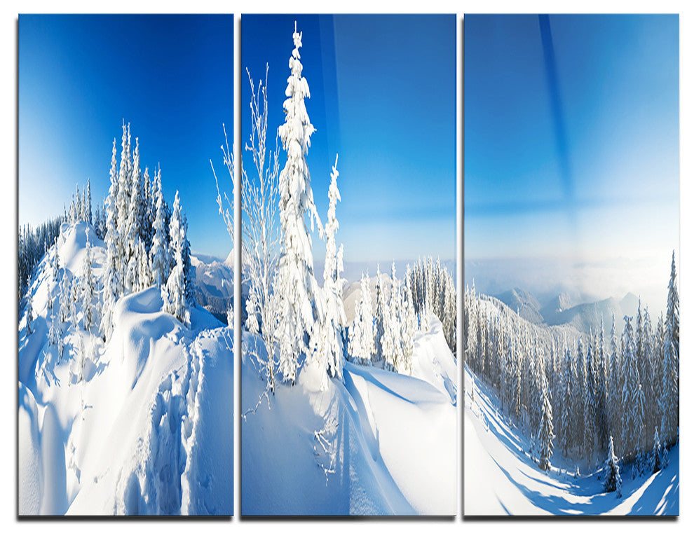 "Panoramic Winter Mountain" Photo Metal Wall Art, 3 Panels, 36"x28"