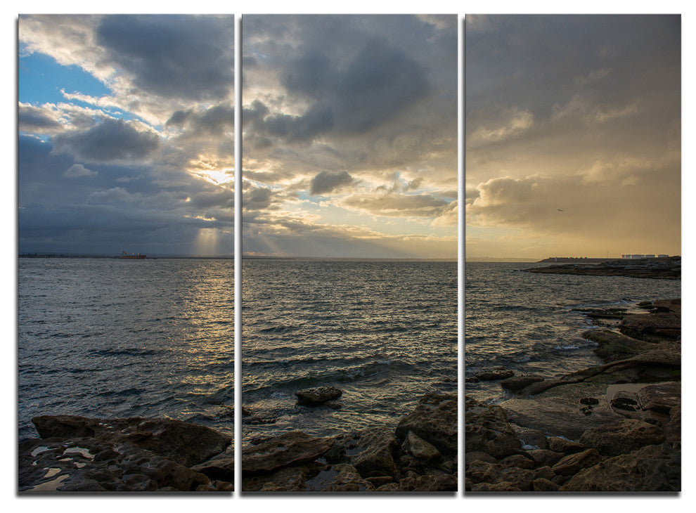 "Cloudy Australian Seashore in Sydney" Metal Wall Art, 3 Panels, 36"x28"