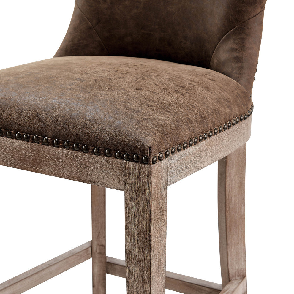 Dorsey Bar/ Counter Stool Drift Wood Legs, Nubuck Chocolate, Counter Stool, Faux Leather