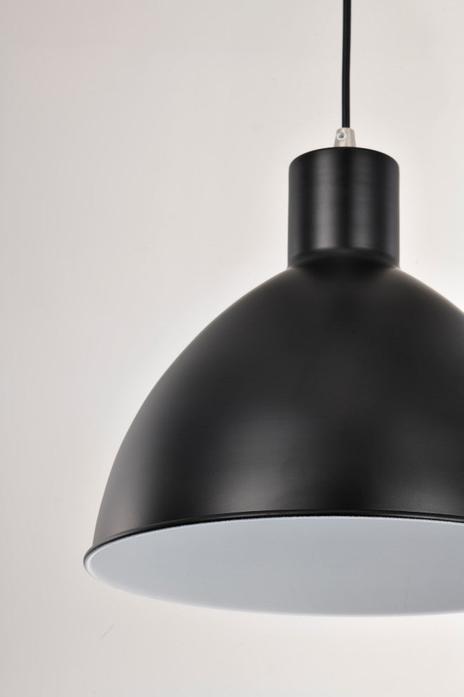 1-Light Matte Black and Brushed Nickel Pendant Light With Bowl Metal Shade