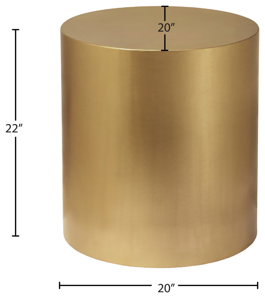 Cylinder Round Durable Metal End Table, Brushed Gold