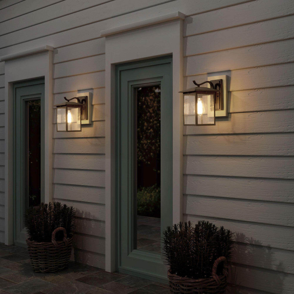LNC 1-Light Trasitional Seeded Glass Matte Sand Black Square Outdoor Lighting