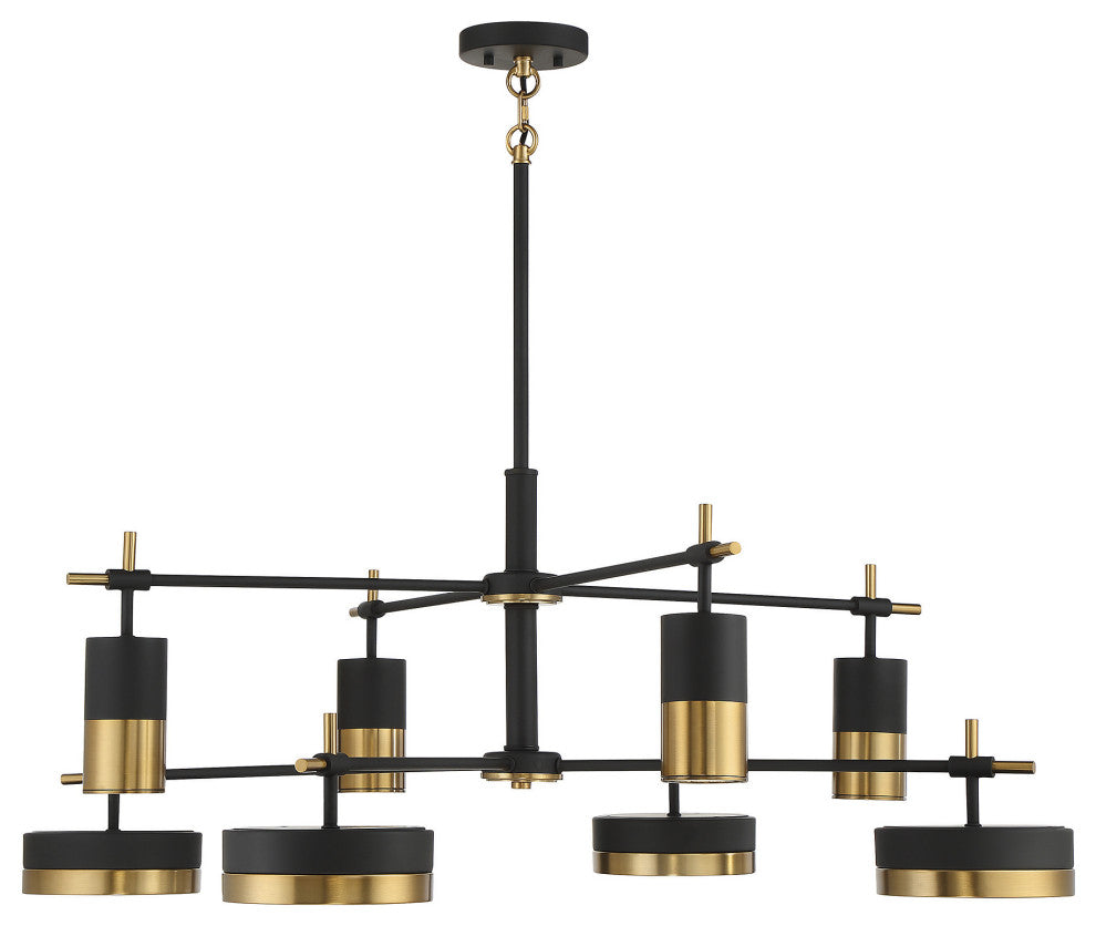 Ashor 8-Light LED Chandelier, Matte Black With Warm Brass Accents