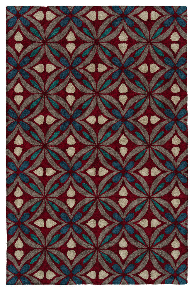 Peranakan Tile Collection Red 2' x 3' Rectangle Indoor-Outdoor Throw Rug