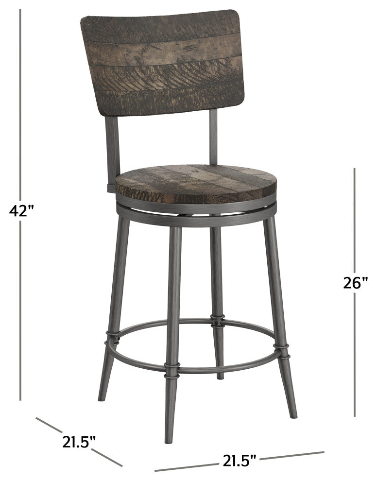 Hillsdale Jennings Wood and Metal Counter Height Swivel Stool with Wood Seat