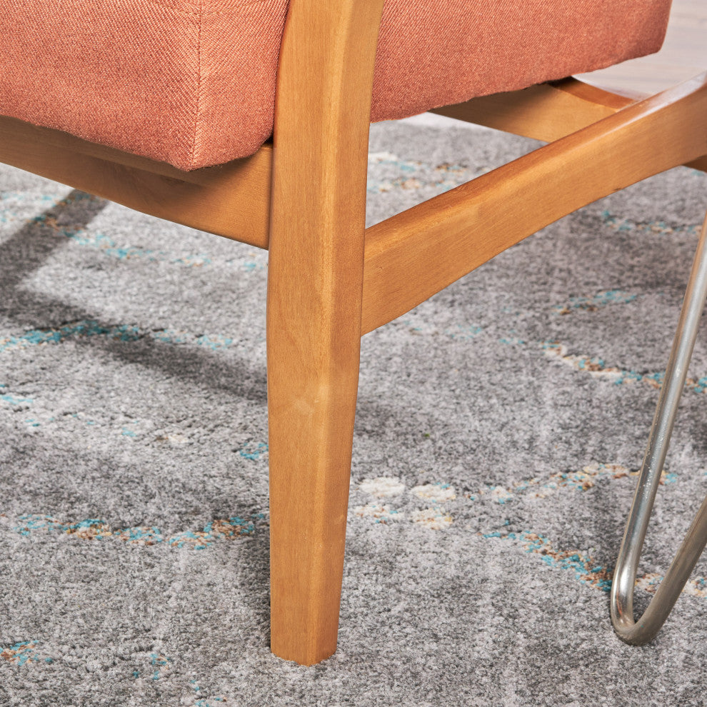 GDF Studio Gunther French-Style Fabric Club Chair, Orange/Walnut