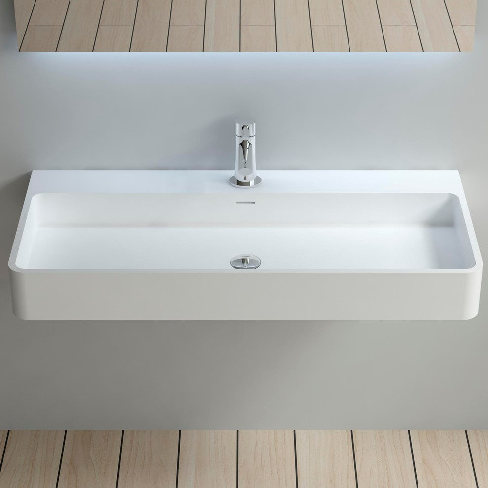 ADM Rectangular Countertop Sink, White, 39", Matte White