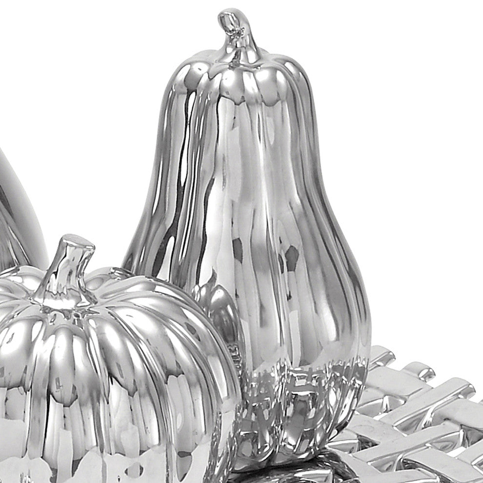 Urban Designs Silver Ceramic Lattice Fruit Bowl Centerpiece