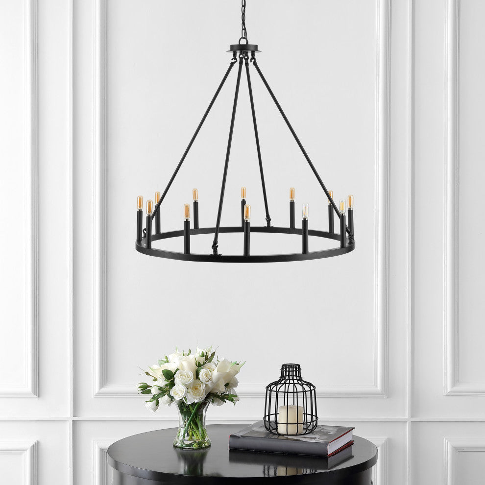 Ring Iron Rustic Farmhouse LED Chandelier, 12-Light