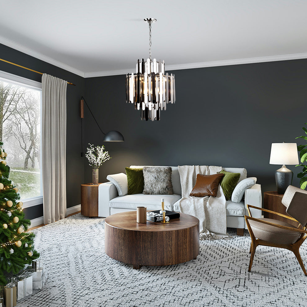 9-Light Stainless Steel Polish Nickel Chandelier