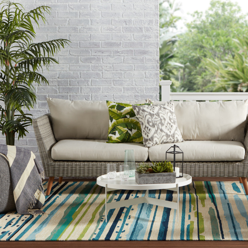 Jaipur Living Sketchy Lines Indoor/Outdoor Abstract Blue/Green Area Rug, 7'6"x9'