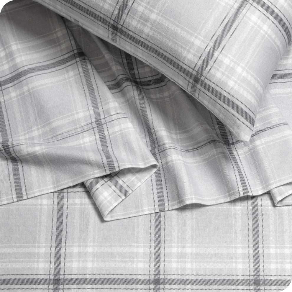 Bare Home Cotton Flannel Sheet Set, Tartan Plaid, Split King