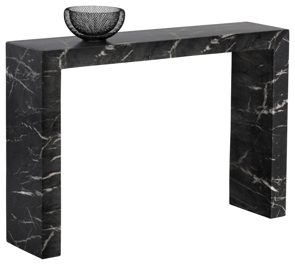 Axle Console Table, Marble Look, Black
