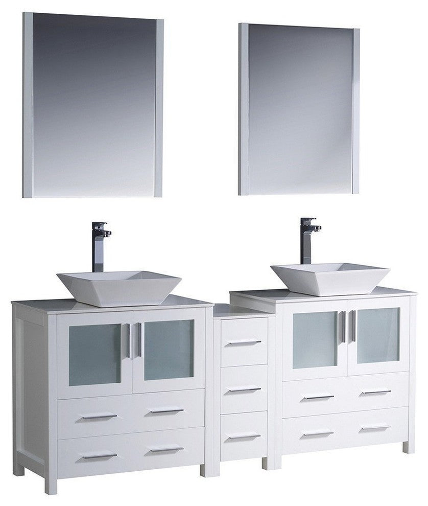 Torino 72" White Modern Double Sink Bathroom Vanity, Faucet FFT3112BN