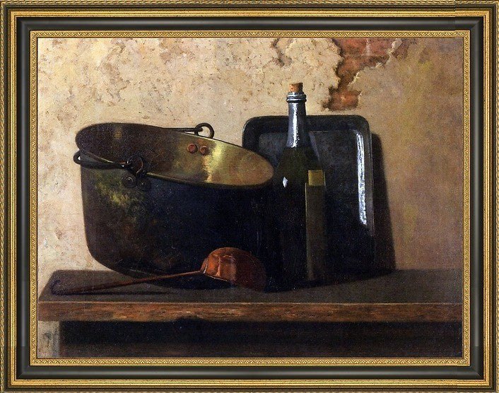 John Frederick Peto Wine and Brass Stewing Kettle Framed Print, 21"x28"