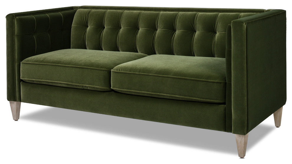 James 74" Modern Tufted Tuxedo Sofa, Olive Green Performance Velvet